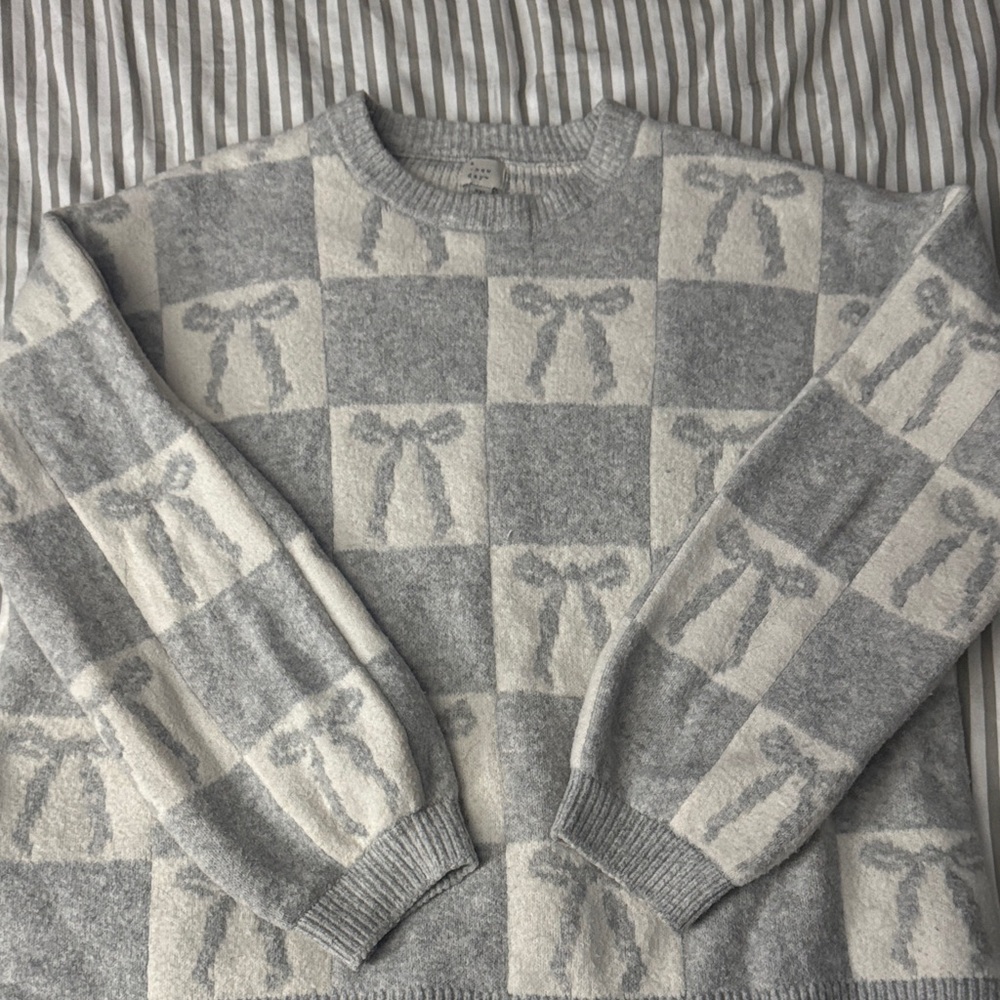 a new day Gray and Cream Checkered Sweater